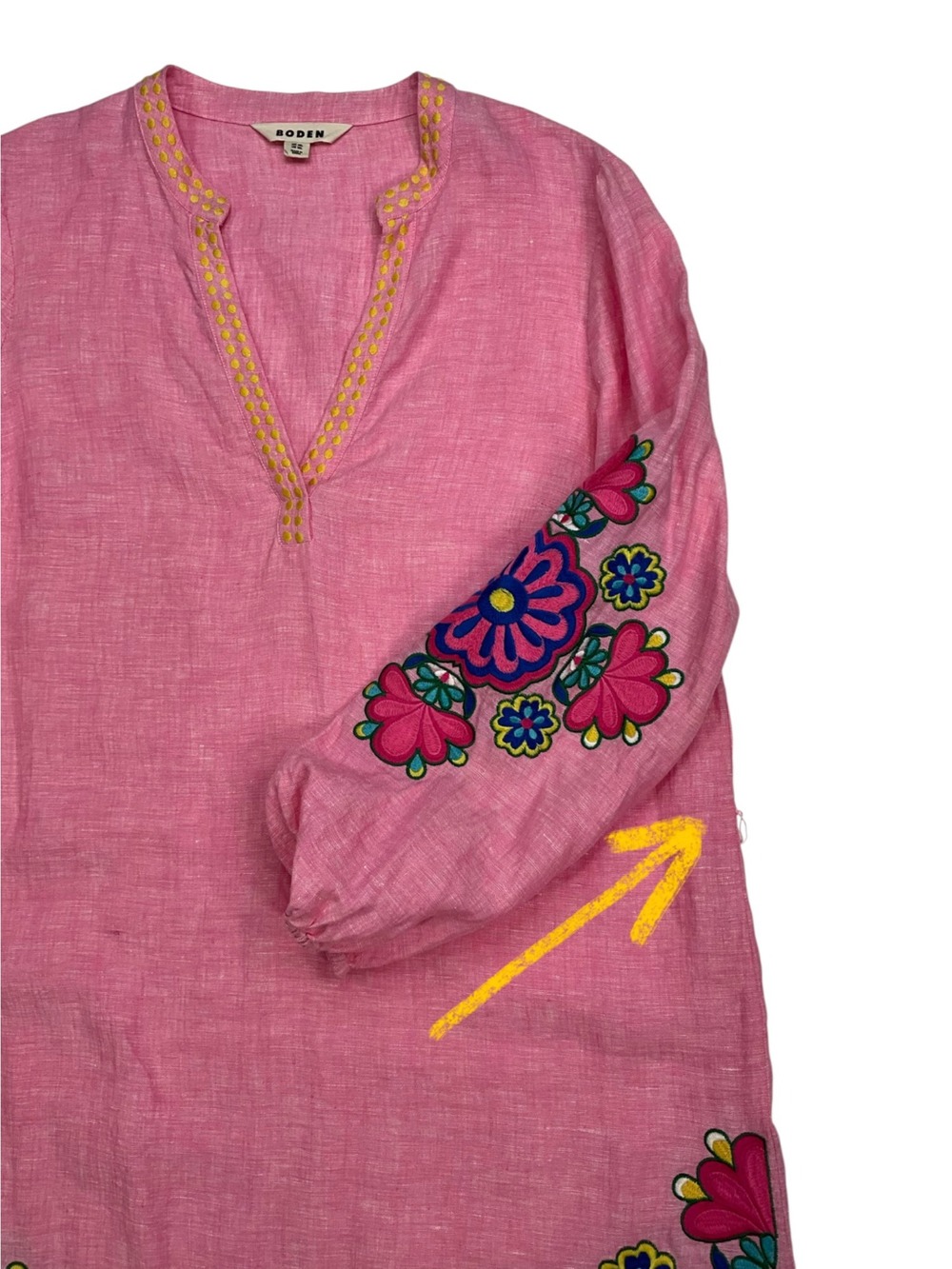 Boden Cleo Linen Dress 12L Pink Floral Embroidered Resortwear MISSING BELT - Picture 8 of 16